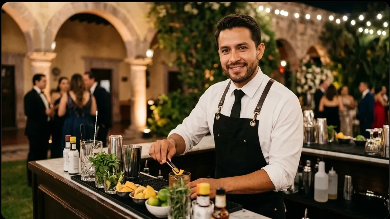 Barra de coctelería en un evento al aire libre