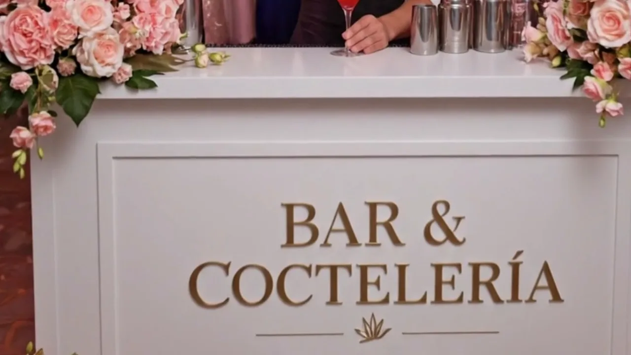 Barra blanca con el letrero Bar & Coctelería